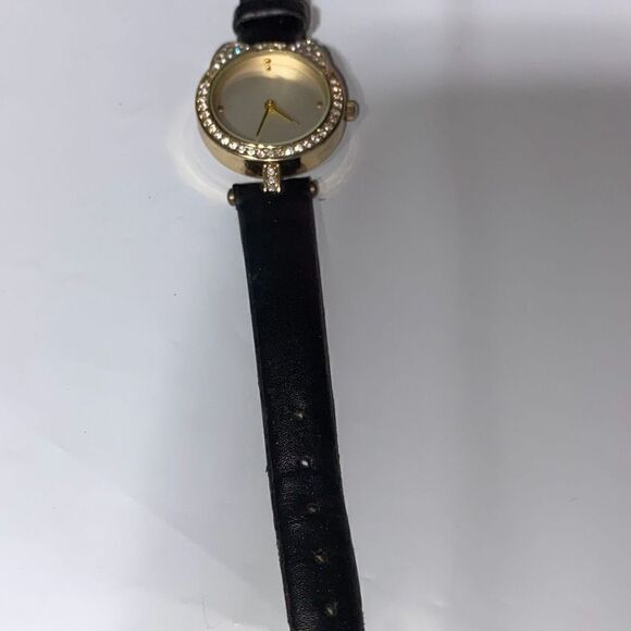 Jessica Carlyle Women's Gold Tone Black Band Cat Rhinestone Bezel Quartz Watch - Picture 4 of 12